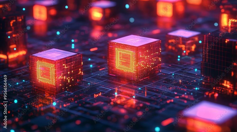 Illuminated Circuit Board with Red and Orange Glow Illuminated Circuit Board with Red and Orange Glow