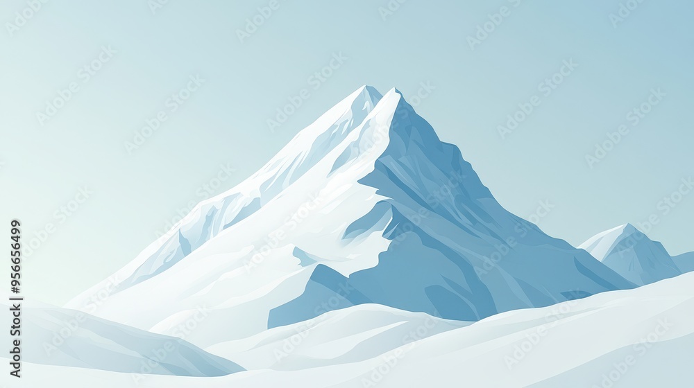 Fototapeta premium Minimalist Mountain Peak Illustration with Snow Covered Hills and Blue Sky - Vector Graphic.