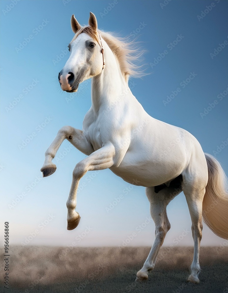 Obraz premium Un caballo realista. de cuerpo completo, de pie sobre las patas traseras.
