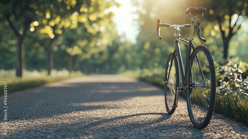 Bicycle ride through a sunlit park, summer day, 3D illustration Bicycle ride through a sunlit park, summer day, 3D illustration