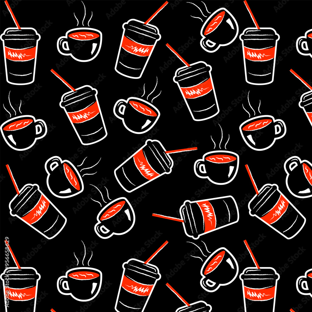 pattern coffee in different cups illustration by hand pattern coffee in different cups illustration by hand