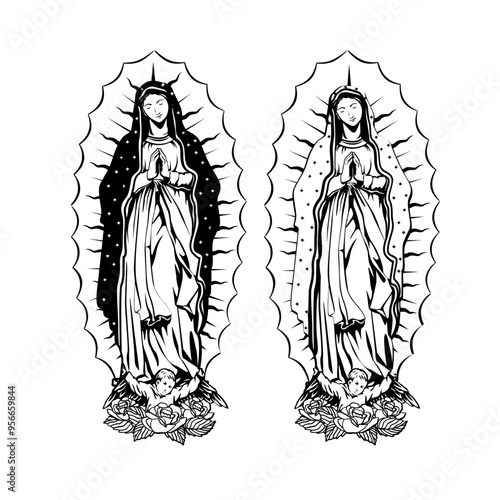 Mother Mary | Virgin de Guadalupe | Jesus Mother | Lady of Guadalupe | Catholic | Patroness of Mexico | Christianity | Holy Mary | Original Illustration | Vector and Clipart | Cutfile and Stencil
