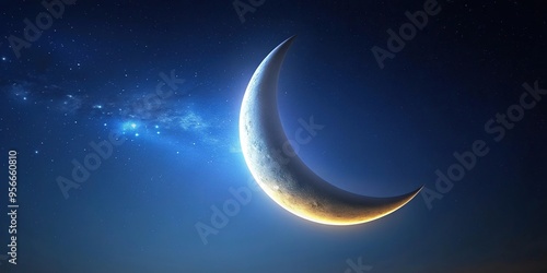 Crescent moon shining in the night sky, minimalist aesthetic, minimalism, stars, simplicity, glowing, serene, tranquil, calm, dark, celestial, beautiful, half, astronomy, space, night