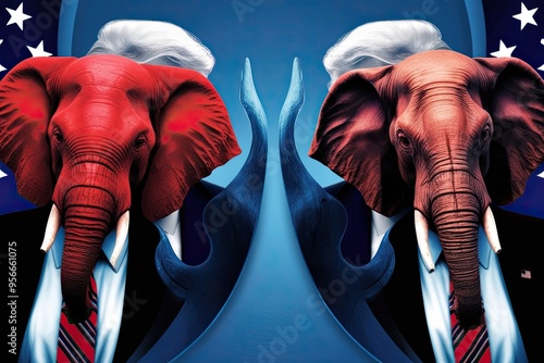 Ultimate Political Rivalry Red Elephant vs Blue Donkey in America's Ideological Battle photo