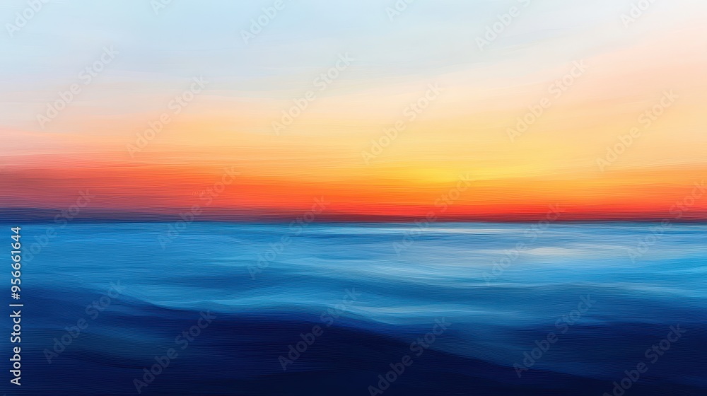 Naklejka premium Abstract Sunset Over Water with Blue and Orange Hues.