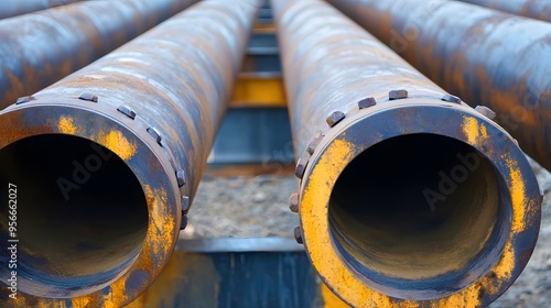 Two pipes are shown, one of which is yellow and the other is black. The yellow pipe is on the left and the black pipe is on the right