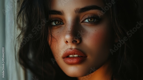 Wallpaper Mural A striking portrait of a woman with captivating eyes and a cool expression near a window Torontodigital.ca