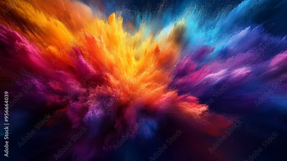 Abstract Explosion of Colorful Powder Against a Dark Background Abstract Explosion of Colorful Powder Against a Dark Background