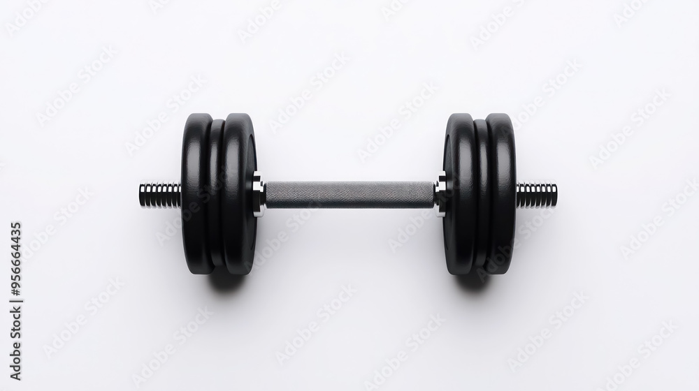 two heavy black dumbbells aligned on a pure white background two heavy black dumbbells aligned on a pure white background