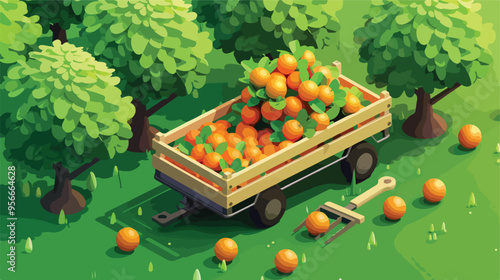 Isometric Vector Illustration of a Harvest Scene
