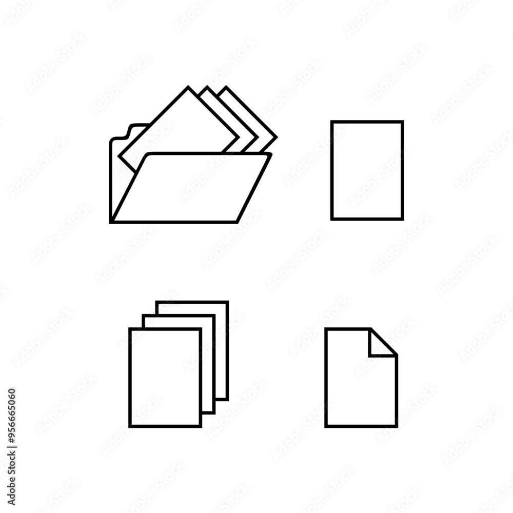 File and document icons. Simple black outline designs. Folder, sheets, and paper symbols. Vector illustration. File and document icons. Simple black outline designs. Folder, sheets, and paper symbols. Vector illustration.