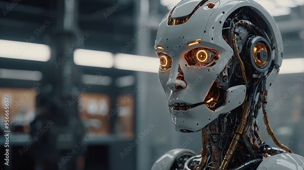 Fototapeta premium A side view portrait of modern cyborg.