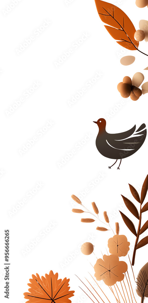 Obraz premium Decorative autumn-themed border with leaves, flowers, and a bird. Perfect for seasonal designs, invitations, and crafts.