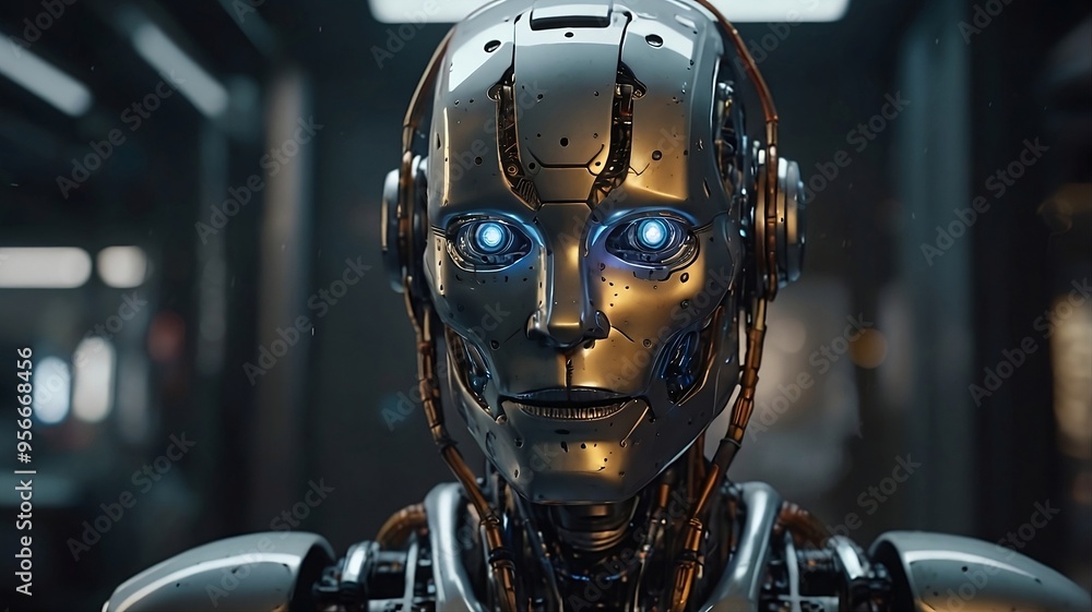 Fototapeta premium A close up portrait of cyborg