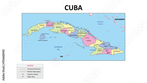 Cuba Map. State and union territories of Cuba with neighbouring countries. Political map of Cuba with capital and important cities in Detailed.