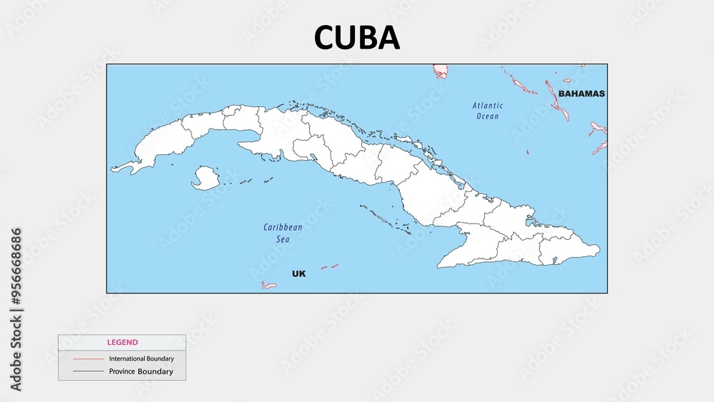 Cuba Map. Political map of Cuba with state border in outline. Political map of Cuba with outline and neighbouring countries. Cuba Map. Political map of Cuba with state border in outline. Political map of Cuba with outline and neighbouring countries.