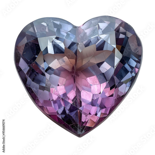 Top view of a heart cut alexandrite isolated on a white transparent background photo