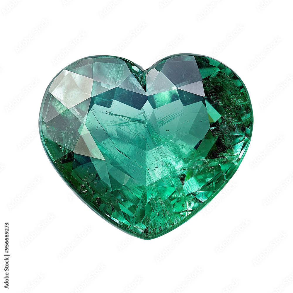 Top view of a heart cut emerald isolated on a white transparent background Top view of a heart cut emerald isolated on a white transparent background