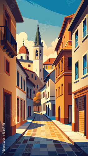 open layer vector of street and houses of old city