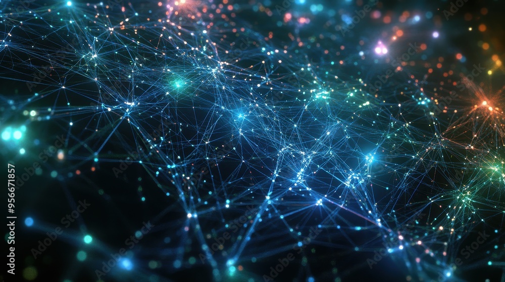 Abstract Network Connection with Glowing Points - Technology Background Abstract Network Connection with Glowing Points - Technology Background