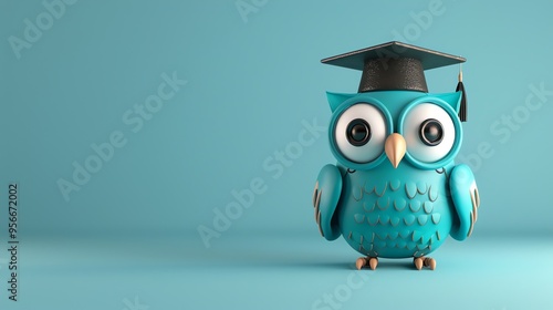 A cute cartoon owl wearing a graduation cap. photo