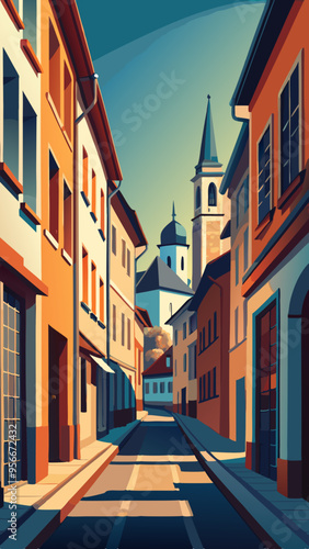 open layer vector of street and houses of old city