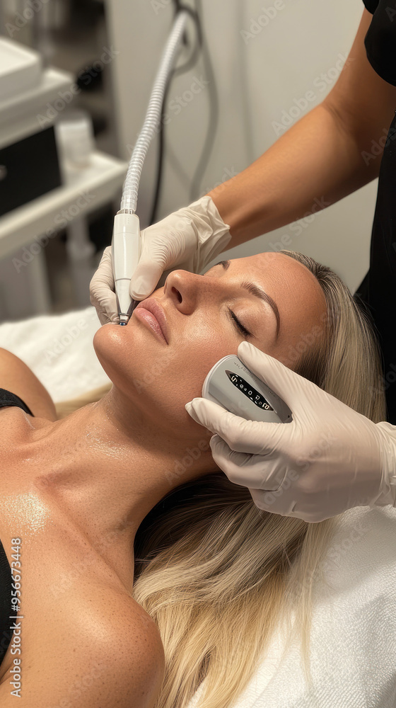 Cosmetic procedure being performed in modern clinic. Cosmetic procedure being performed in modern clinic.
