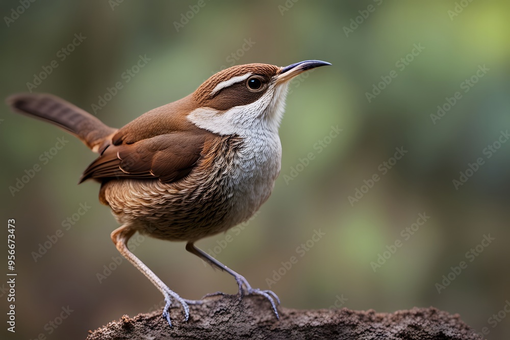Fototapeta premium Giant wren bird blurry nature background, Ai Generated