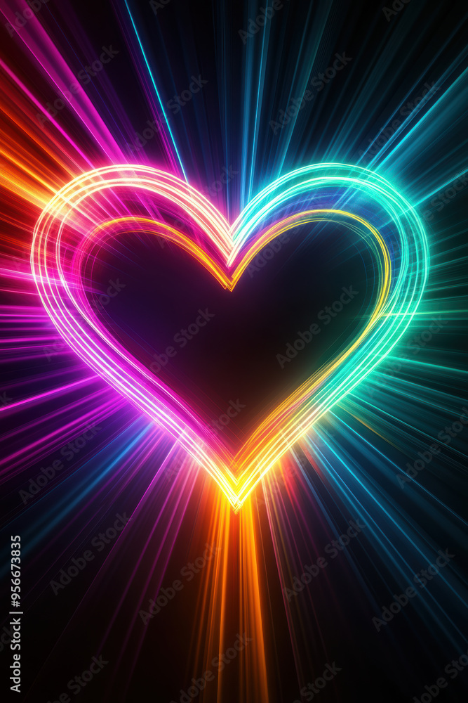 Vibrant abstract neon light heart on black Vibrant abstract neon light heart on black