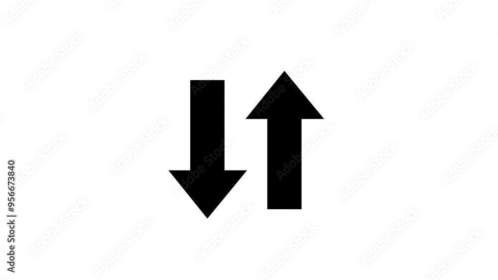 Swipe up and down black arrow animation on a white background. Up-down arrow loading seamless loop into alfa channel