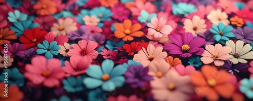 A vibrant display of colorful flowers in various shades, creating a stunning floral background full of life and beauty.