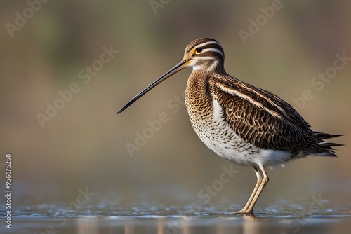 Great snipe bird blurry nature background, AI Generated