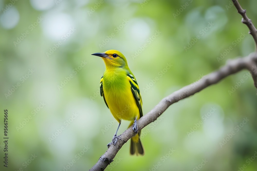 Green iora bird blurry nature background, AI Generated Green iora bird blurry nature background, AI Generated