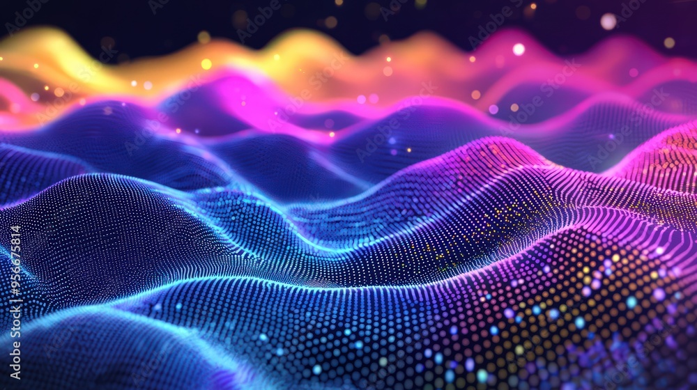 Abstract 3D Illustration of Technology Big Data Background Featuring Waves and Dots Abstract 3D Illustration of Technology Big Data Background Featuring Waves and Dots