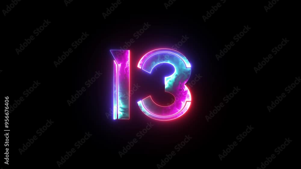 Glowing neon numeric number 13 animation. 4 color neon futuristic effect. Trendy glow lighting. 4K video animation Glowing neon numeric number 13 animation. 4 color neon futuristic effect. Trendy glow lighting. 4K video animation