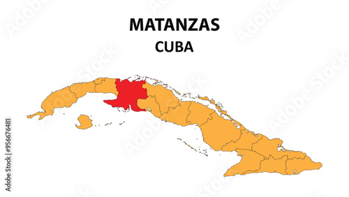 Matanzas Map is highlighted on the Cuba map with detailed state and region outlines.