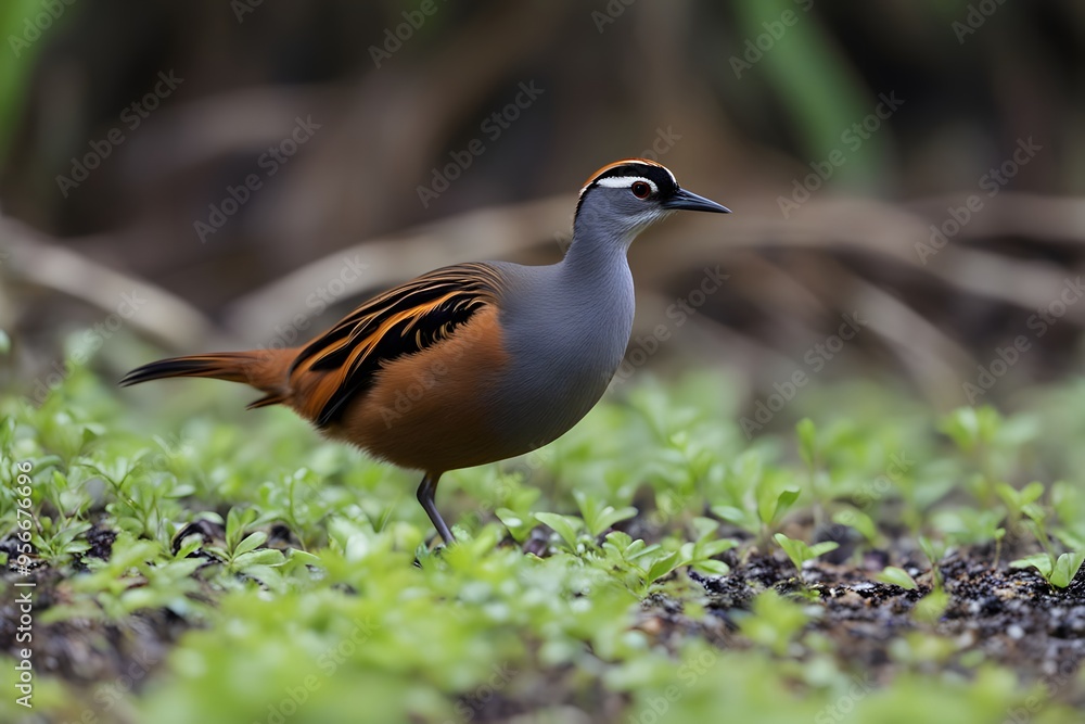 Obraz premium Guam rail bird blurry nature background, AI Generated