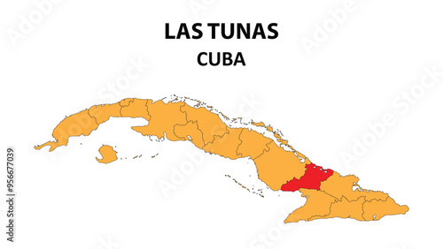 Las Tunas Map is highlighted on the Cuba map with detailed state and region outlines.