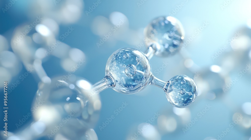 Abstract Molecule Model in 3D for Scientific Research in Molecular Chemistry with Pearl Blue Background Abstract Molecule Model in 3D for Scientific Research in Molecular Chemistry with Pearl Blue Background
