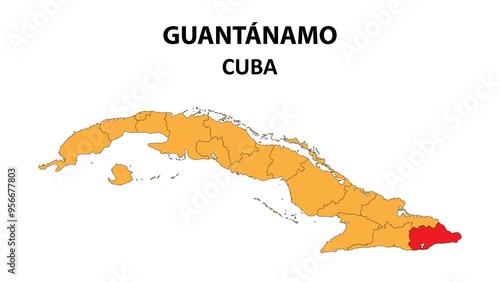 Canvas Print Guantánamo Map is highlighted on the Cuba map with detailed state and region outlines