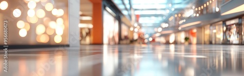 3D rendering of a shopping mall or department store with a blurred background and bokeh lights