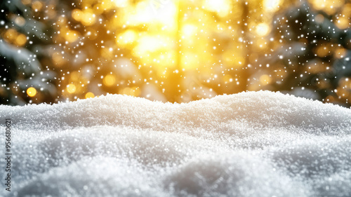 Winter snowfall over a forest and soft snowdrifts