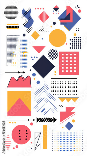 A colorful abstract design with many shapes and lines