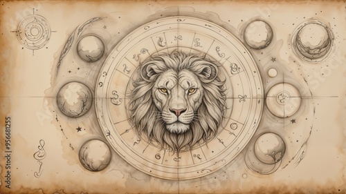 Leo Zodiac Art: Celestial Elements Surrounding the Lion Sign photo