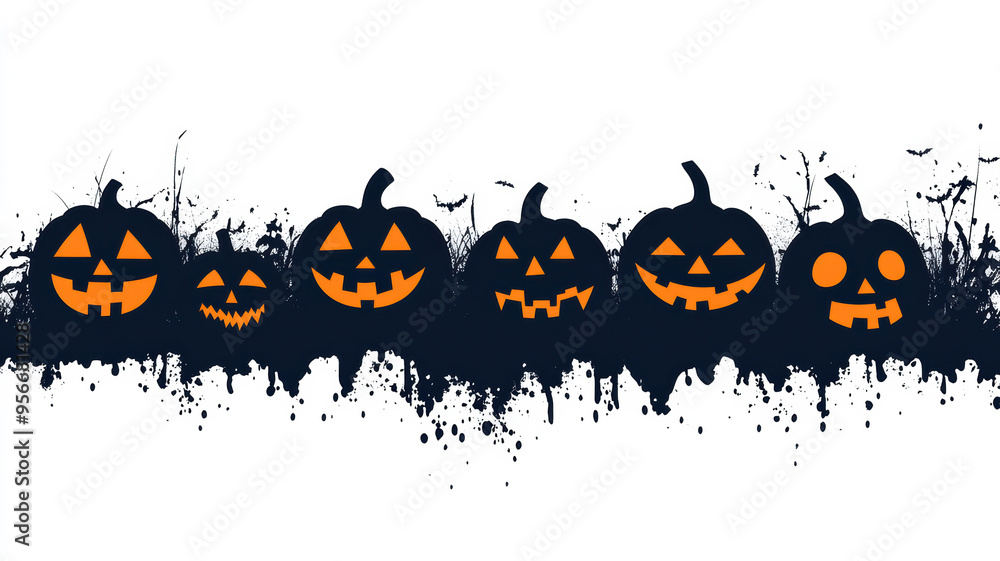 Row of Halloween Jack-o'-Lanterns Template Row of Halloween Jack-o'-Lanterns Template