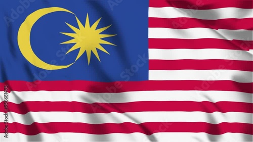 Malaysia flag seamless loop animation. The National flag of Malaysia is 3d waving photo