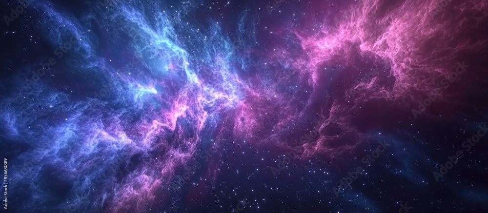 Colorful fractal blue and violet nebula with star field in a 3D cartoon rendering of a space background Colorful fractal blue and violet nebula with star field in a 3D cartoon rendering of a space background