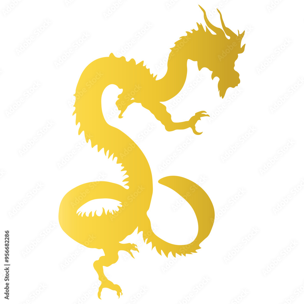 Fototapeta premium Golden Chinese Dragon Silhouette. For the Happy Chinese New Year Symbol. Vector Illustration Design.