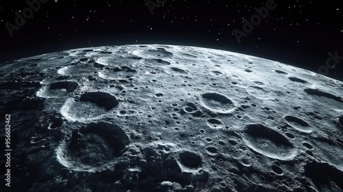 Close up view of the moon s surface with 3D cartoon rendering featuring moon craters in an illustrative style