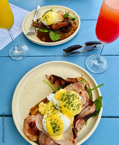 eggs benedict and mimosa gourmet breakfast